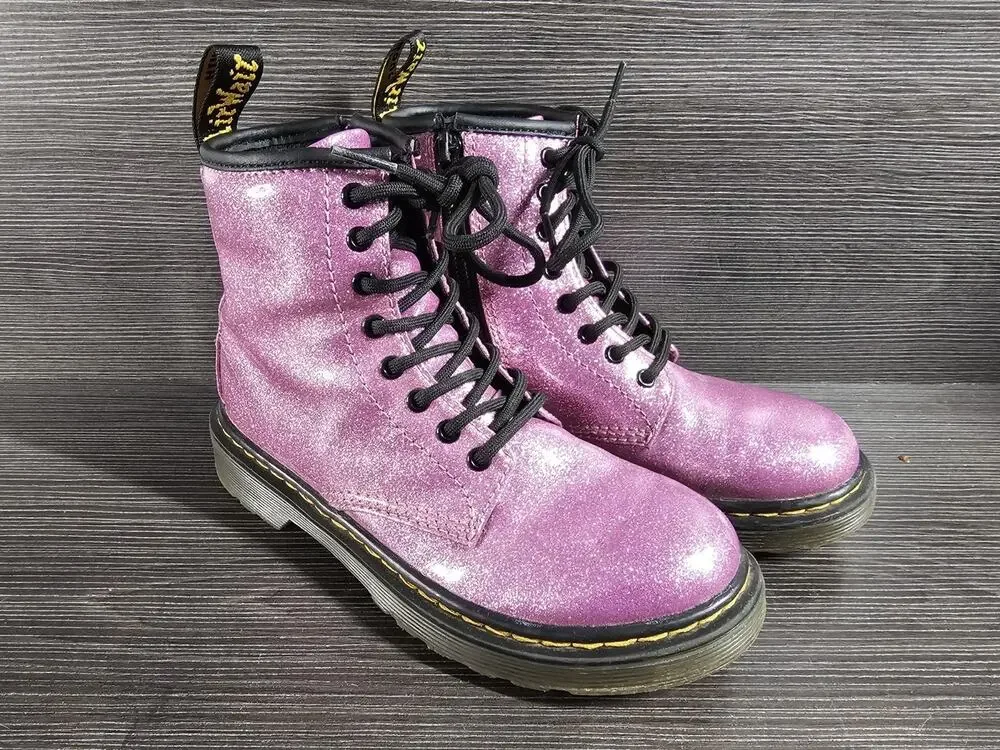Girls Kids Size 1 US Dr. Martens Glitter J Combat Boots 1460 Pink Side Zip Laces